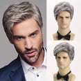 thumbnail image 3 of Fashionable Men's Silver Gray Short Hair Wig | Synthetic High Temperature Fiber Head Cover, 3 of 6