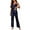 Dark Blue, variant on Women Female Solid Color Sleepwear For Casual And Comfort Home Wear With Seamless Bra Pants Set Sleeveless Spaghetti Strap V-Neck Camis Tops With Pants Pajamas Sets