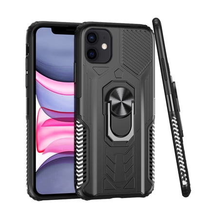 For Apple iPhone SE 3 (2022) SE/8/7 Military Grade Hybrid Heavy Duty 2 in 1 Hard PC and TPU Silicone with Ring Stand Holder Cover Xpm Phone Case [ Black ]