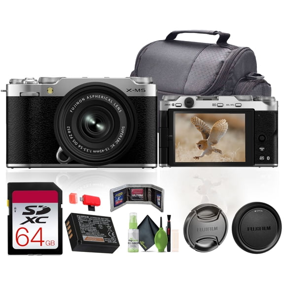Fujifilm X-M5 Mirrorless Camera   XC 15-45mm f3.5-5.6 OIS PZ Lens Bundle -Silver Bundle