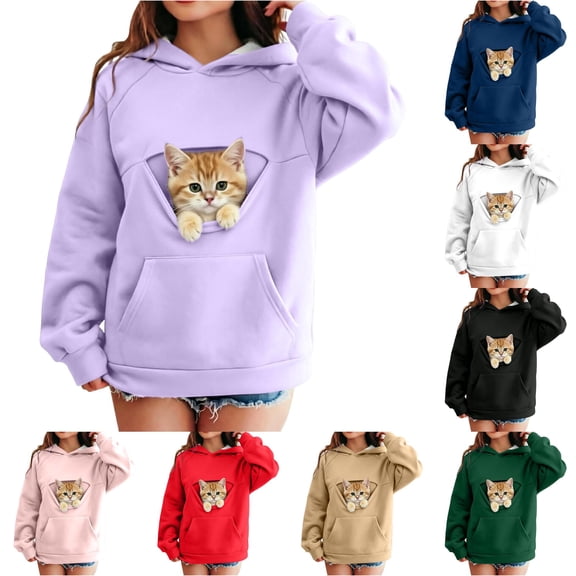 Gyujnb Kids Raglan Sleeve Pet Carrier Hoodie Pullover, Comfort Long Sleeve Sweatshirt with Pet Holding Pocket for Boys Girls,Purple