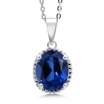 Gem Stone King 925 Sterling Silver Blue Created Sapphire Pendant Necklace for Women (5.00 Cttw, Oval 11X9MM, Gemstone September Birthstone, with 18 inch Silver Chain)