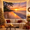thumbnail image 3 of Tropical Beach Sunset Scene with Palm Trees Serene Coastal for Beach Lovers Ocean View Art Decor Housewarming Gift Tapestry Wall Hanging for Bedroom and Living Room, 3 of 7