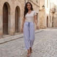thumbnail image 6 of VV AVEORS Womens Summer Striped Barrel Cropped Pants Comfy Drawstring Capri Pant With Pockets Beach Vacation Lounge Trousers Dark Blue XL, 6 of 7