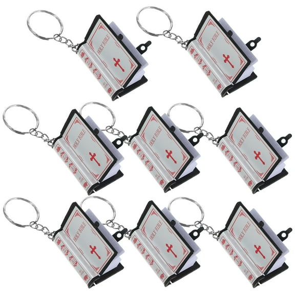 FRCOLOR 8 Pcs Tiny Religious Bible Keychain Mini Bible Keychain 4.00X3.30X1.10CM Silver