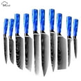 thumbnail image 1 of Kitchen Knives Set 10pcs Japanese Chef knife Blue Resin Handle 7CR17 Damascus Pattern Santoku Cleaver Slicing Utility Knives, 1 of 8