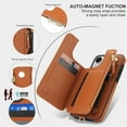 thumbnail image 4 of Wallet Case for Apple iPhone 15 Plus, with Crossbody Shoulder Strap & Hand Wrist Cards Holder Zipper Pocket Stand Feature Full Protective Shockpoof Phone Case for iPhone 15 Plus, Brown, 4 of 7