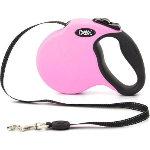 DDOXX Pink Retractable Dog Leash - 16.4ft Length, 44.1lbs Capacity, Reflective Nylon Strips with Break & Lock System