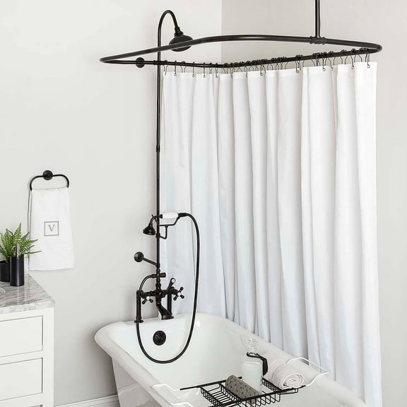 Mason Hill 54 Inch Clawfoot Tub Deck Mount Shower Enclosure with Faucet and Watering Can Shower Head