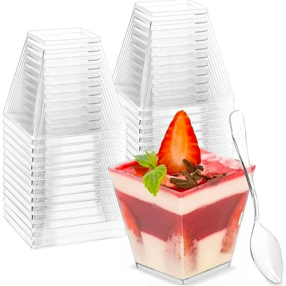 50 Pack Plastic Clear Dessert Cups,Disposable Small Cake Cups,Yogurt Parfait Container,Reusable Appetizer Cups,Ice Cream Mousse Tasting Cups,for Home Party Picnic 2 Oz
