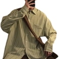 thumbnail image 4 of Camisa a rayas para hombre, camisa informal de manga larga con botones y cuello vuelto, holgada, con bolsillo para primavera y otoño, 4 of 8