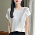 thumbnail image 2 of OSOLU Solid Color Loose Fit Ice Silk Knit T-Shirt Tshirts Tee For Women One Shoulder Design Short Sleeve Casual Tops Lightweight Basic Tee Boho Dailywear, 2 of 4