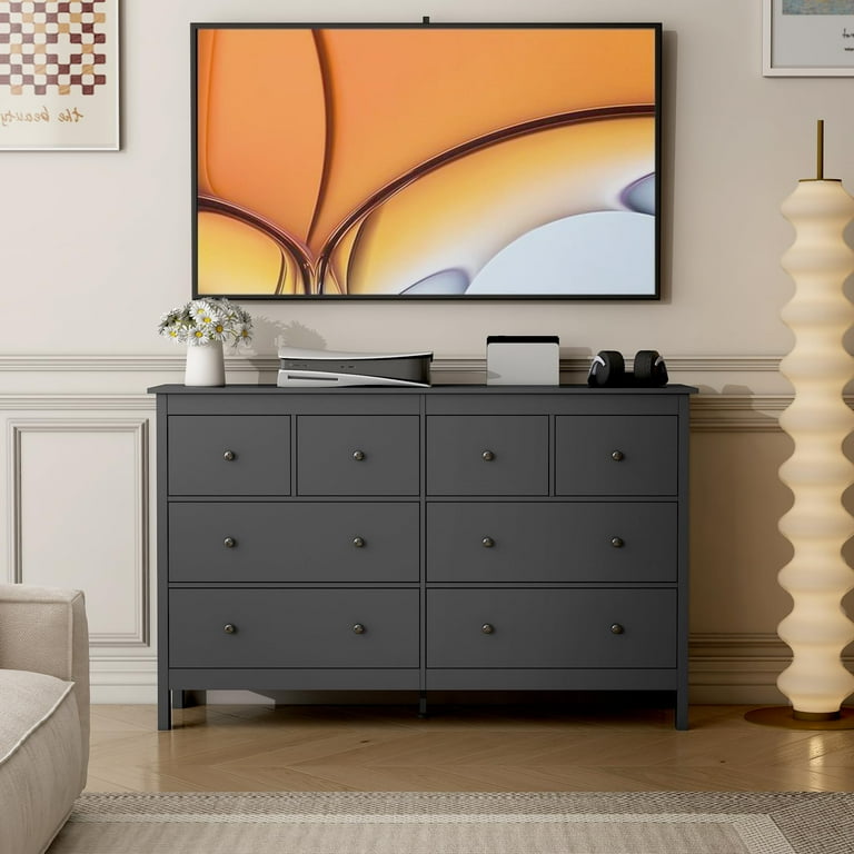 Black Dresser, Cuoote 8 Drawer Dresser for Bedroom, 50 Inch Wide Modern Chest of Drawers, Tall Bedroom Furniture Storage Organizer, Adult Unisex, Size