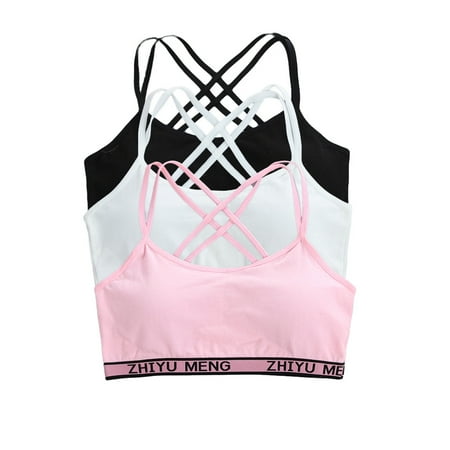 3 Pack Big Girls Bra Comfort Flex Girls Thin Cotton Cami Bralettes Sports Bra Girls Padded Bras Bralette for Girls 10-16