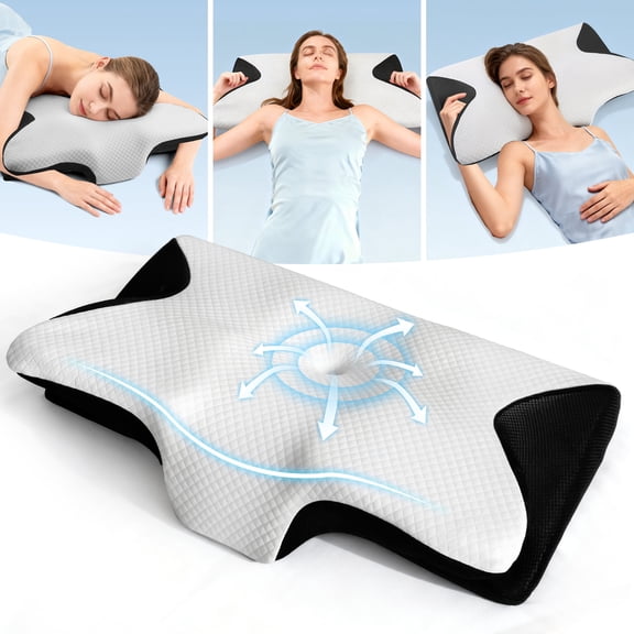 RELOIVE Cervical Neck Pillow for Pain Relief,Contour Memory Foam Pillow,Ergonomic Neck Support Pillow for Side Back Stomach Sleepers with Pillowcase