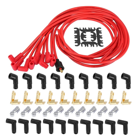 Vehicle 8.5mm Universal Spark Plug Ignition Wire Red Black Rubber Replacement Set