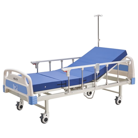 VEVOR Premium 2 Function Full Electric Hospital Bed, ICU Electric Medical Bed with Backrest & Legrest Adjustment, 5" Locking Casters, High-Density Foam Mattress for Home Hospital, 550LBS Loading