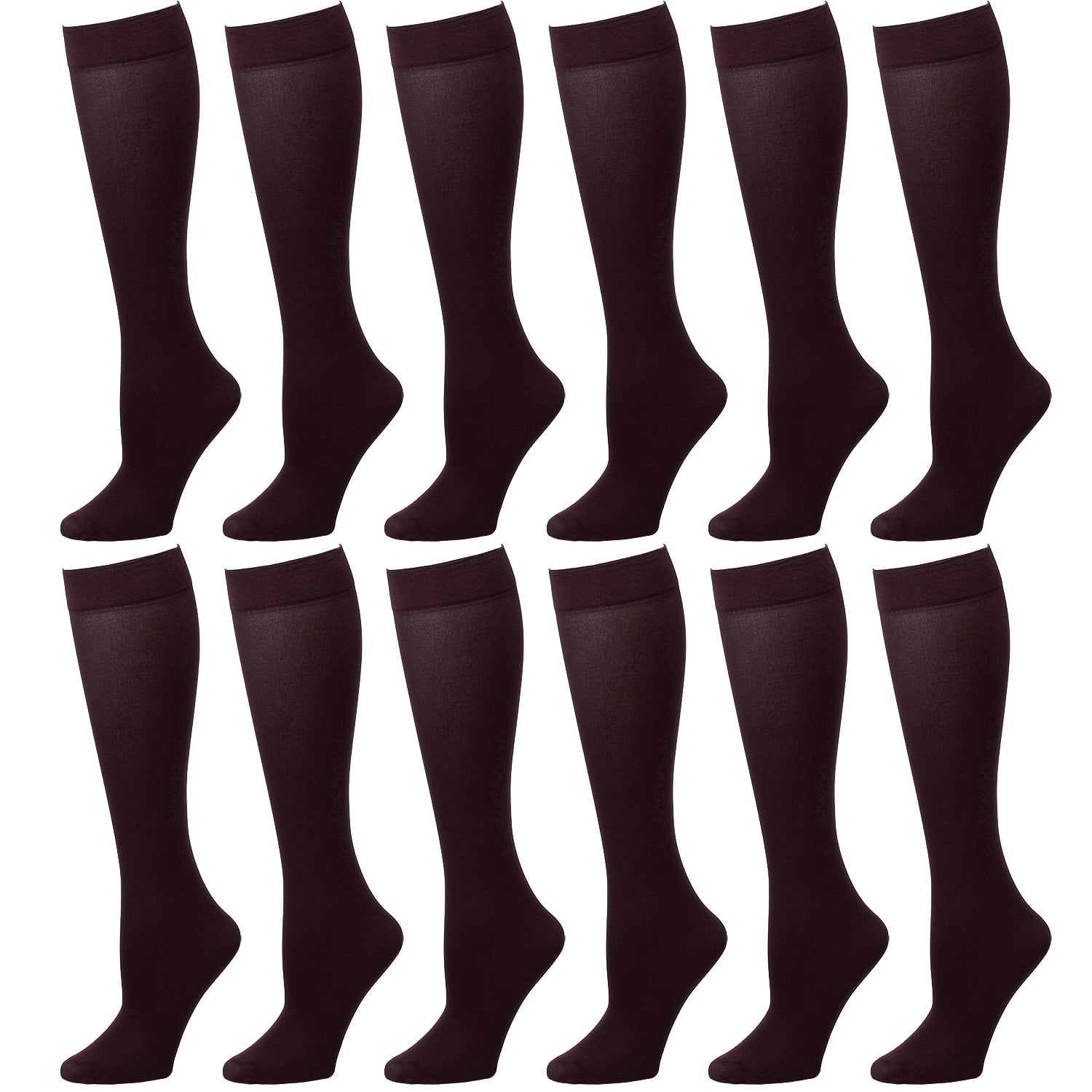 6 Pack of Women Knee High Socks Dress Trouser Socks with Comfort Band Opaque Stretchy Spandex