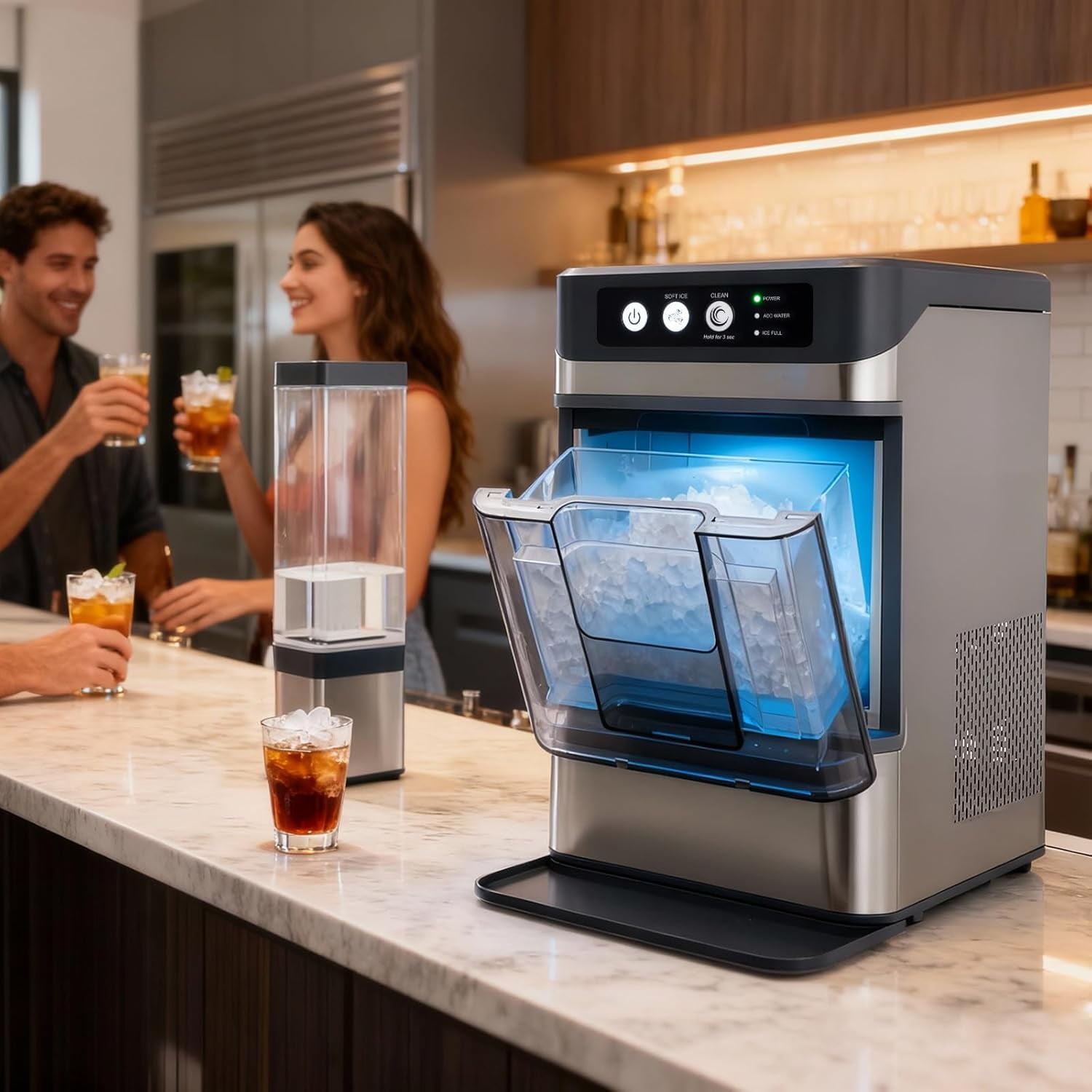 SHZOND Nugget Ice Maker Countertop with Self-Cleaning, 48lbs/24Hrs, 6-Min Quick Ice, Chewable & Crunchy Pellet Ice, 4.3L Dual-Tank for Home Kitchen Bar Countertop