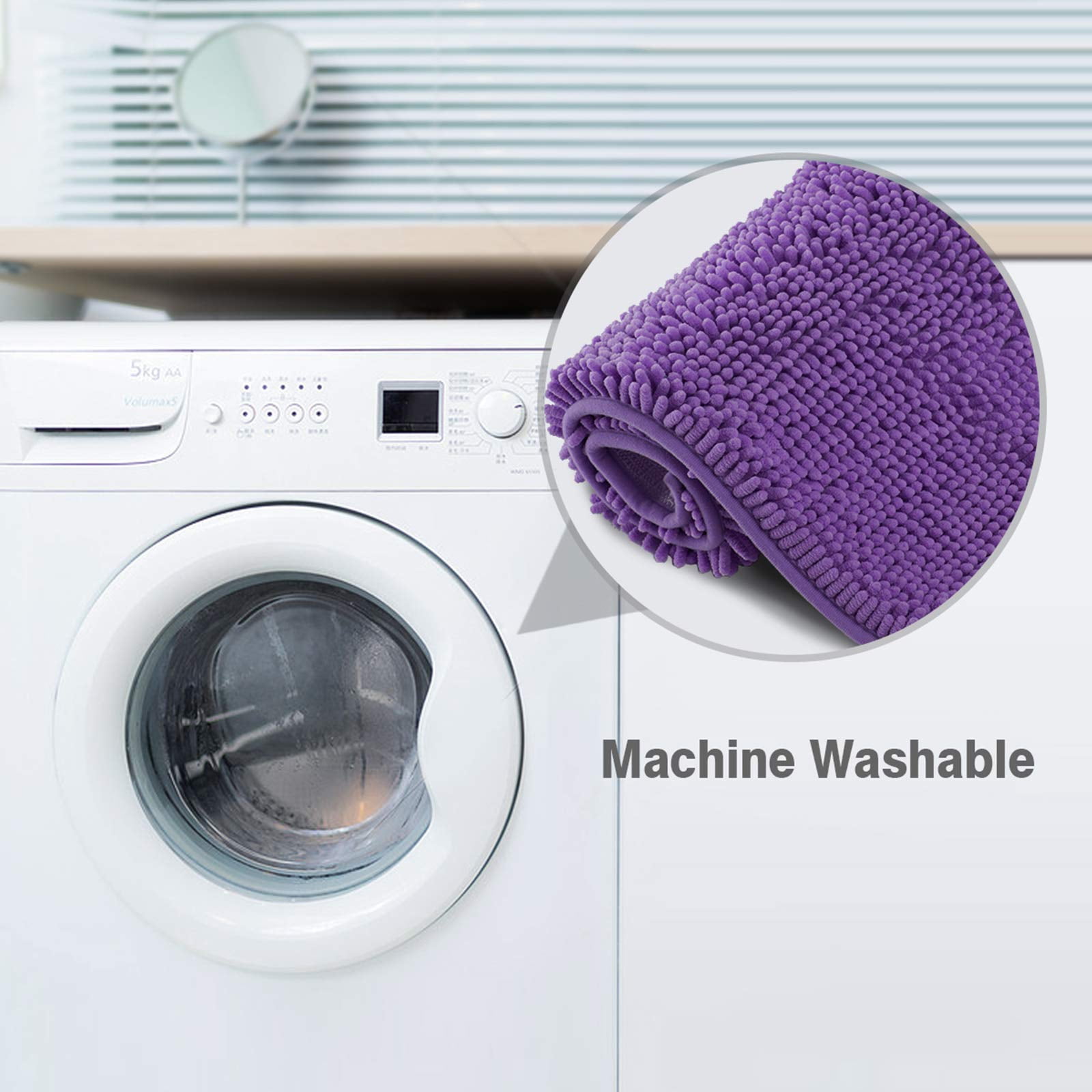Bathroom Rugs Bath Mat Thick Soft Absorbent Chenille Bath Mats for Bathroom, Microfiber Dries Quickly, Shaggy Washable Rug, Plush Durable Rug, Bathtub and Shower Floor, 35" x 24", Purple