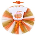 thumbnail image 3 of IBTOM CASTLE Toddler Baby Girls Pumpkin 1st Birthday Outfit Halloween Princess Romper + Tutu Skirt + Headband Clothes Set for Cake Smash Photo Shoot 12-18 Months Pumpkin One, 3 of 8