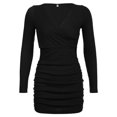 thumbnail image 1 of Laklulu Vestido de Manga Larga con Cuello en V Cruzado para Mujer Mini Vestidos de Fiesta de cóctel Fruncidos y Ajustados Elegantes,Negro,L, 1 of 6