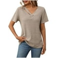 thumbnail image 2 of QUNYINEY Shirts for Women Solid Short Sleeve V Neck Casual Tops Loose Button Pullover Cut Out Ribbed Shirts, 2 of 9