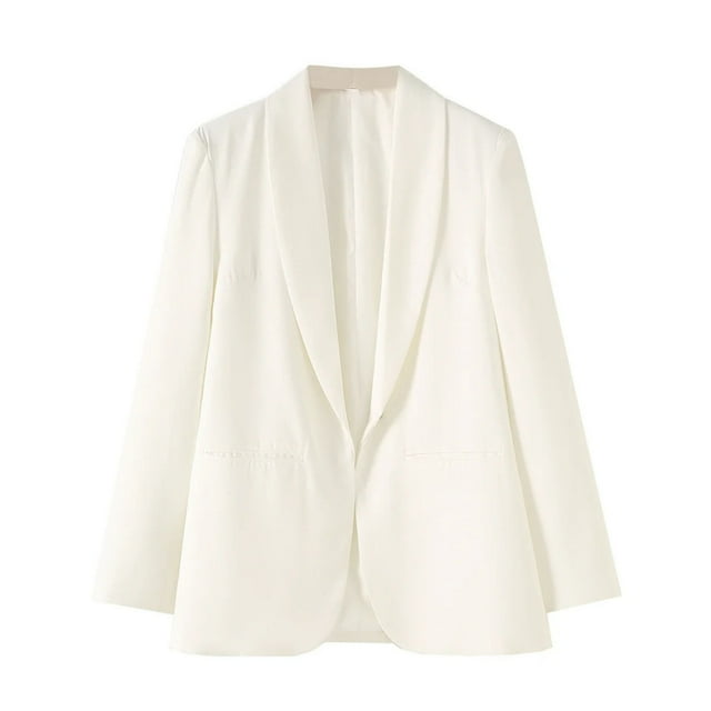 Blazer Vestes de Tailleur pour Femmes Unies à Boutons Col Rabattu Tendance Affaires Décontracté Veste Texturée avec Poches Blanc m