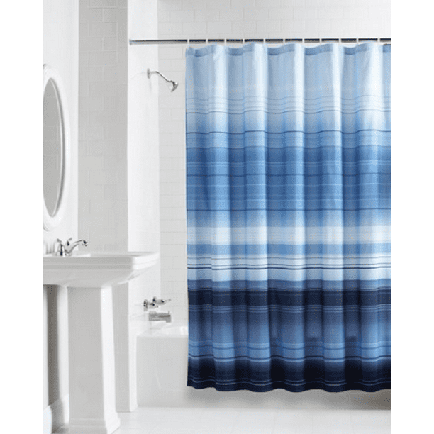 Blue Ombre Stripe Shower Curtain, Blue And Cream Striped Shower Curtains