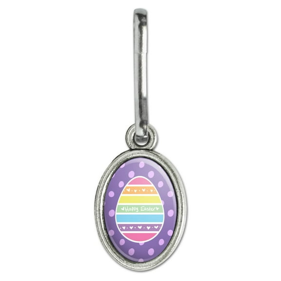 Cute Rainbow Happy Easter Egg Antiqued Oval Charm Clothes Purse Suitcase Backpack Zipper Pull Aid