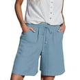 thumbnail image 2 of Blue Woman Pants Clearance Womens Casual Solid Side Pockets Pants Shorts Elastic Waist Pockets Daily Mid Long Shorts Pants for Women, 2 of 6