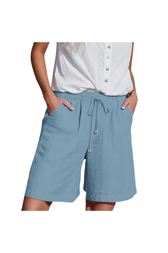 Bermuda Shorts For Women Solid Side Pockets Shorts Mid Long Womens Shorts
