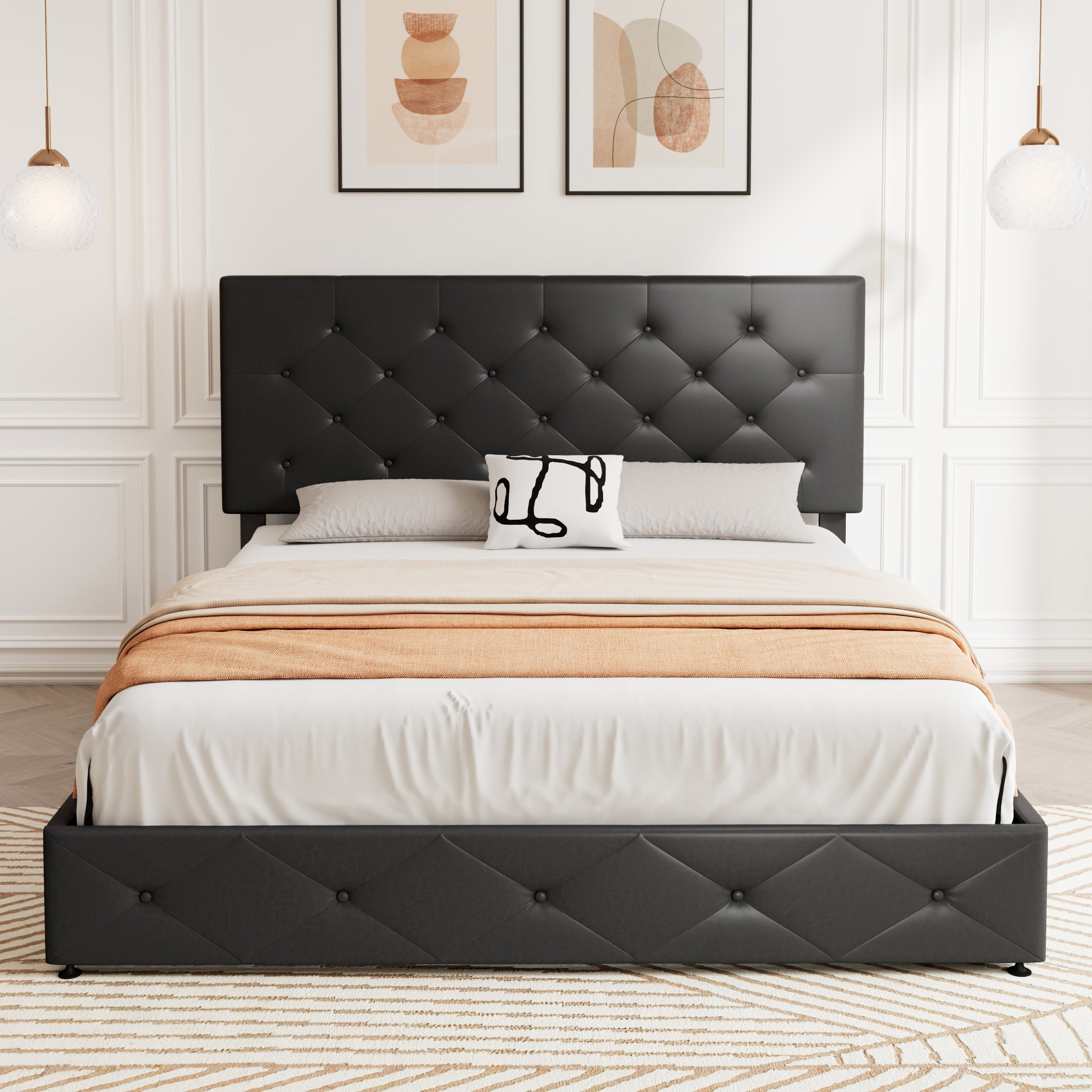 Allewie Queen Size Platform Bed Frame With 4 Drawers And Diamond ...