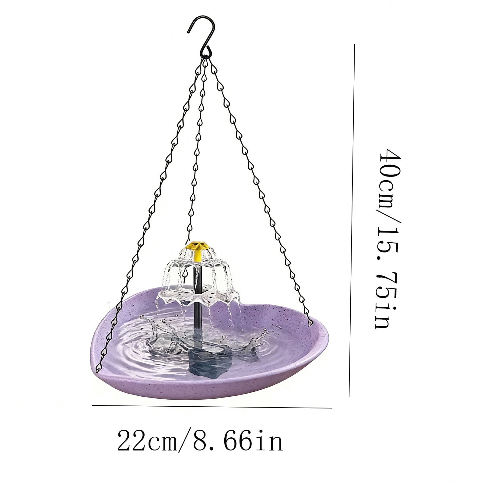 Fountwell Hanging Solar Bird Bath Fountain with Built-in Pump, Heart-Shaped Basin Cascade Water Flow – All-in-One No Wiring for Garden, Patio, Hummingbirds