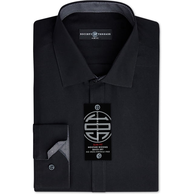 Society of Threads - Camisa de vestir con botones para hombre, color negro, mediano