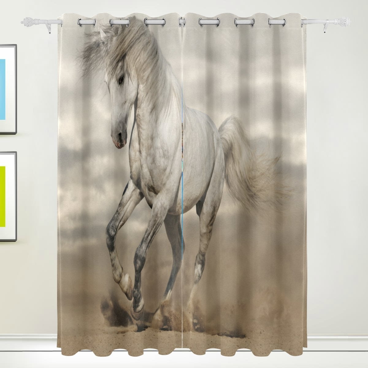 POPCreation White Beauty Horse Window Curtain Blackout Curtains Darkening Thermal Blind Curtain