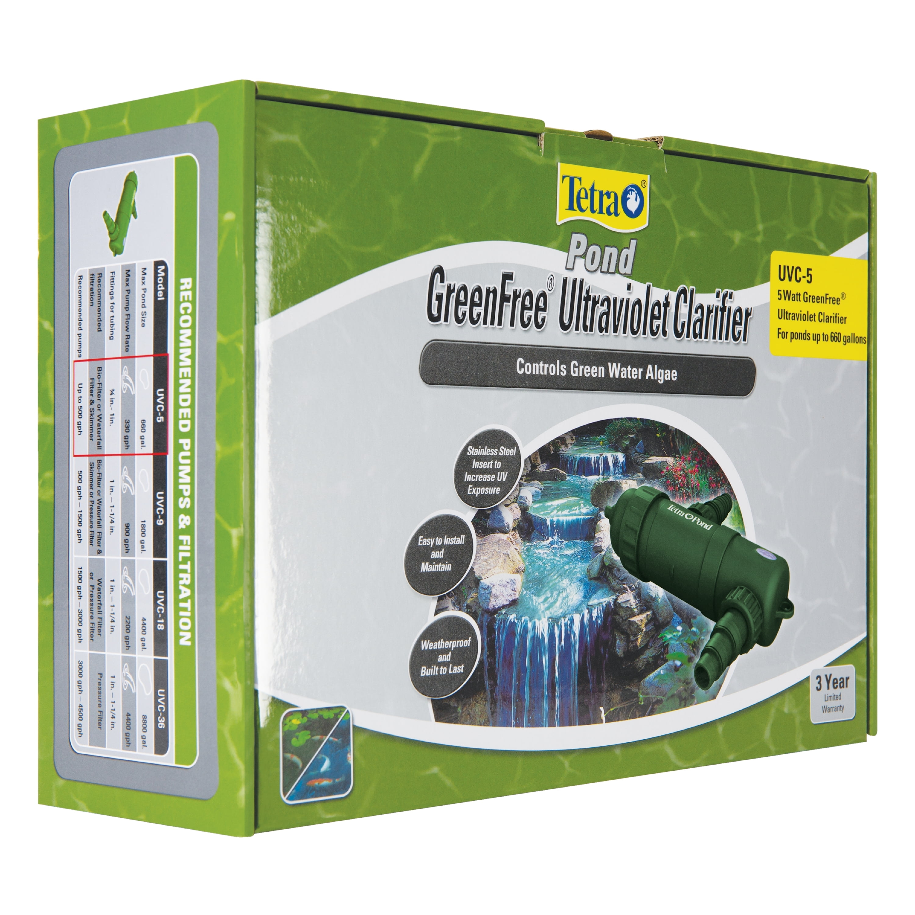 水槽 Tetra Ultra-Violet Clarifier UV-120 Tetra Pond GreenFree UV Clarifier, 5W, 660 Gallons, For Clean and
