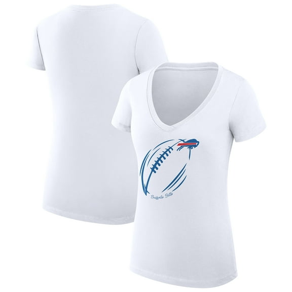 Women's G-III 4Her by Carl Banks White Buffalo Bills Super-Slim Fit Lightweight Subtle Football V-Neck T-Shirt