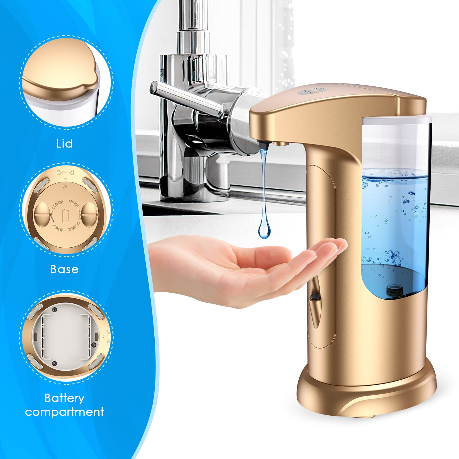 Soap Dispenser, AMIR Hand Soap Dispenser Waterproof Liquid Soap Dispenser Automatic Soap Dispenser for Kitchen Bathroom Toilet