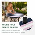 thumbnail image 4 of Round Outdoor Tablecloth with Umbrella Hole and Zipper, Pink Navy Blue Striped Tablecloth with Elastic Waterproof, Minimalist Abstract Lines Artwork Patio Table Covers for 36" - 44" Pool Tables, 4 of 9
