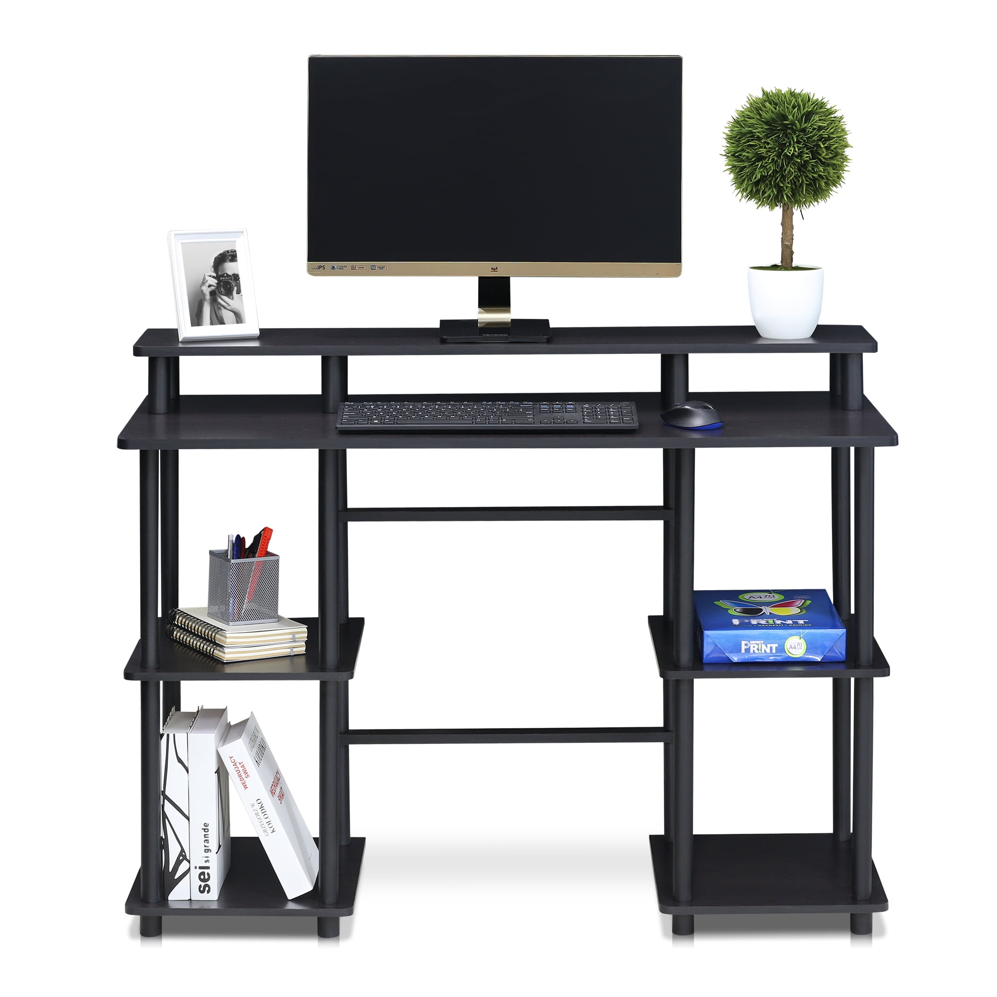 Furinno Turn N Tube Computer Desk With Top Shelf Espresso Black