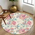 thumbnail image 3 of Blue Pink Botanical Round Rug 5ft Washable Circle Kitchen Rugs Non Slip Summer Watercolor Flower Leaf Plant Large Area Rug Indoor Floor Carpet for Bedroom Living Room Home Office Dining Room Nursery, 3 of 8