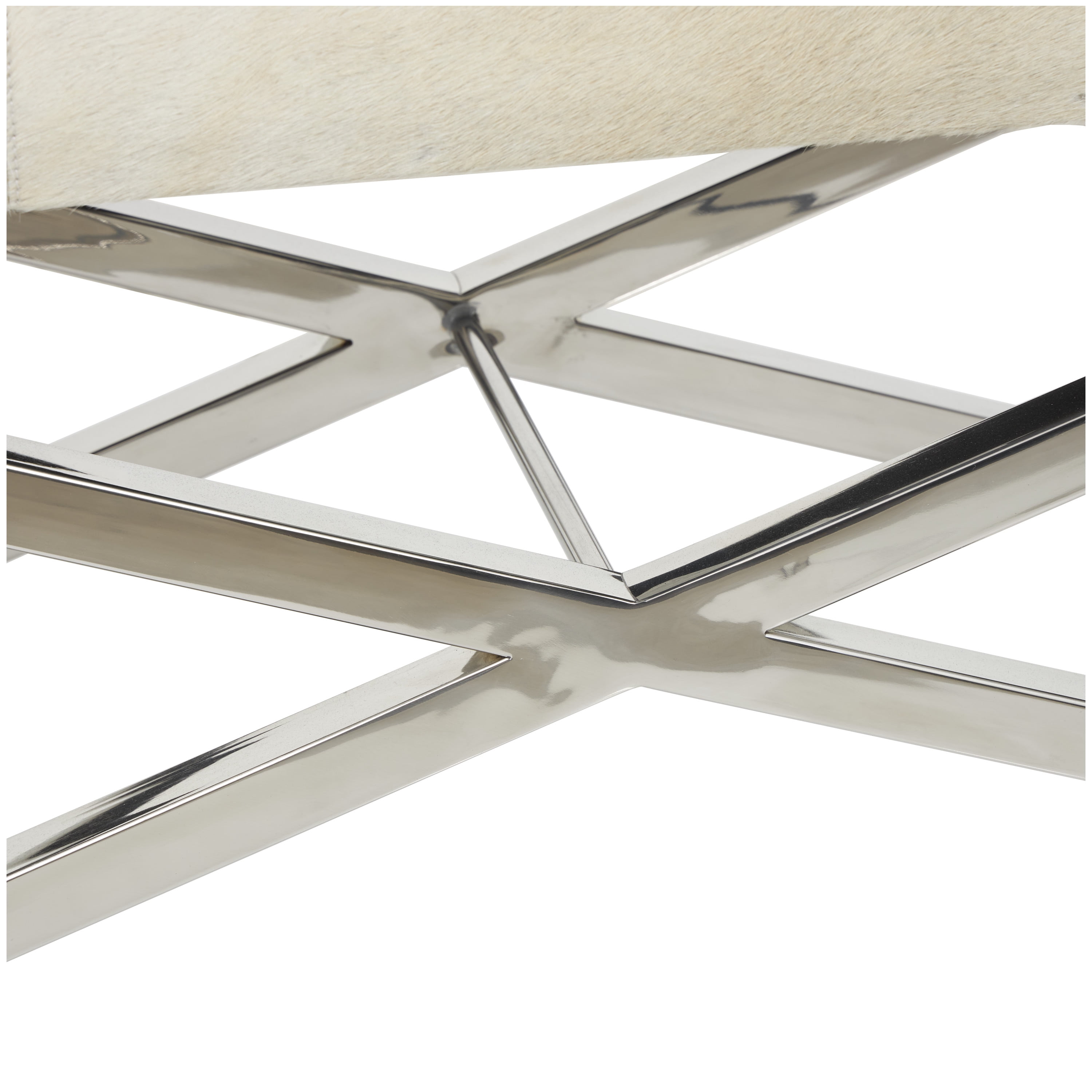 DecMode Stainless Steel Bench with Hair on Hide Seat, Beige