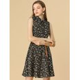 thumbnail image 2 of Día de San Patricio Vestido Sin Mangas Con Cinturón Estampado Por Encima De La Rodilla Con Media Tapeta Para Mujer Floral Negro, Amarillo XS, 2 of 6
