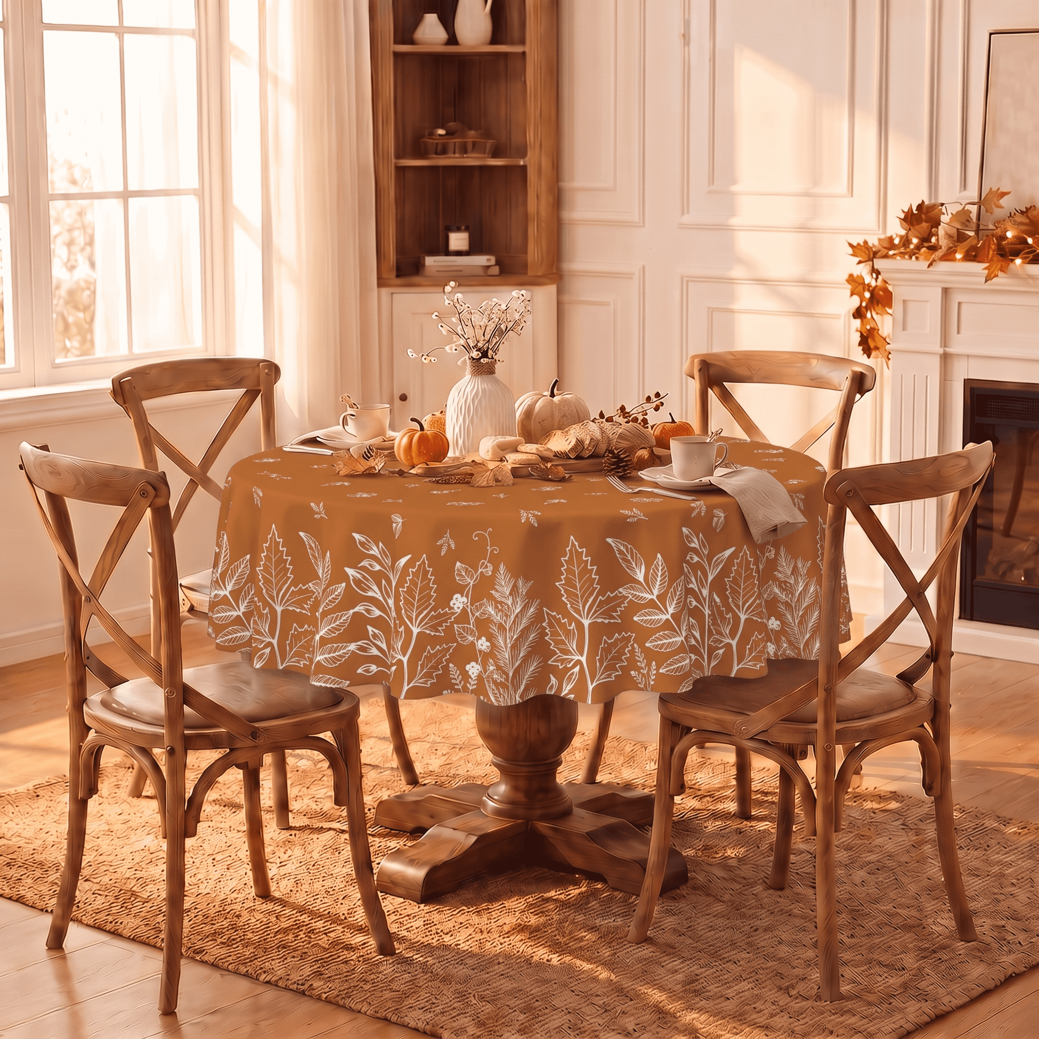 Sm:)e Fall Orange Round Tablecloth with Leaves, 70 Inch photo 2
