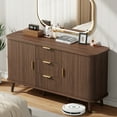 thumbnail image 3 of Laintene Sideboard with 3 Drawers, 55" Buffet Cabinet with Storage, Sliding Tambour Doors & 2 Adjustable Shelves, Modern Mid Century Accent Storage Cabinet for Kitchen, Living Room, Hallway, Walnut, 3 of 11