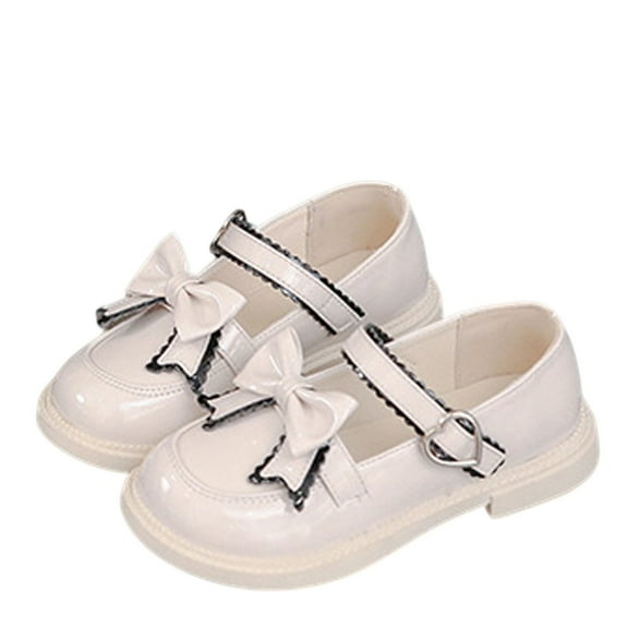 Ugoldhm Girls Mary Jane Dress Shoes Bow Heart Ring Patent Leather Flats British Style Cute Footwear