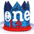 thumbnail image 2 of 1st Birthday Hat - Glitter Crown, Nautical Theme First Birthday Decoration Sapphire Blue, One Year Old Party Supplies Favors Photo Booth Props, 2 of 7