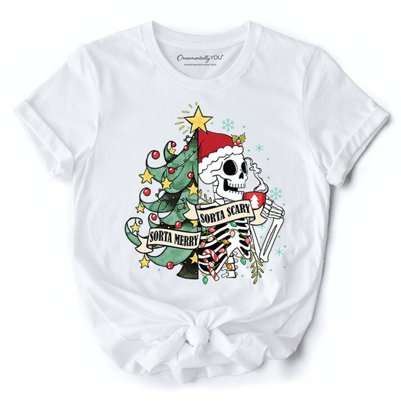 Sorta Merry Christmas Skeleton, Sarcastic Holiday Tee
