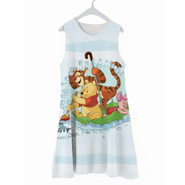 Winnie the Pooh Tigger Piglet Patrón Estilo simple Verano Nuevo Vestido para niñas Vestido corto sin mangas Cómodo Soft Girl Nightdres120 Gao Jinjia LED